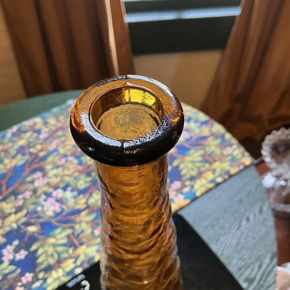 Empoli Italian Amber Glass Crinkle Bark Textured Genie Bottle Vase 16.5 Inch MCM